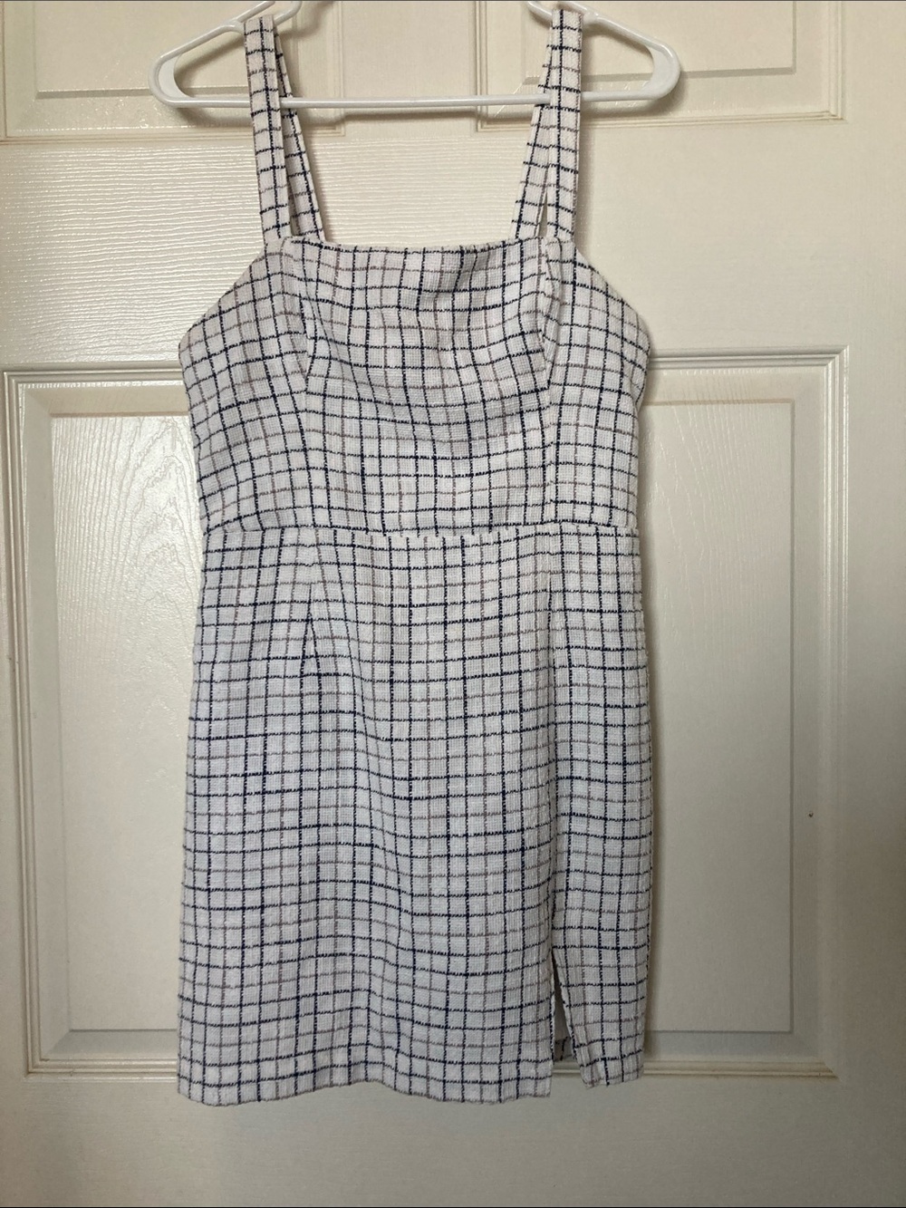 Abercrombie & Fitch White Dress with Navy Windowpane Check
